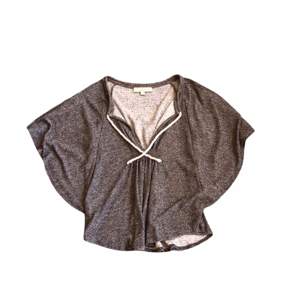 LOFT Ann Taylor Gray Short Sleeve Keyhole V-Neck Peasant Top Size S